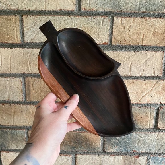 2 PC Two Toned Sectioned Wooden Leaf Trinket Trays - Picture 3 of 11